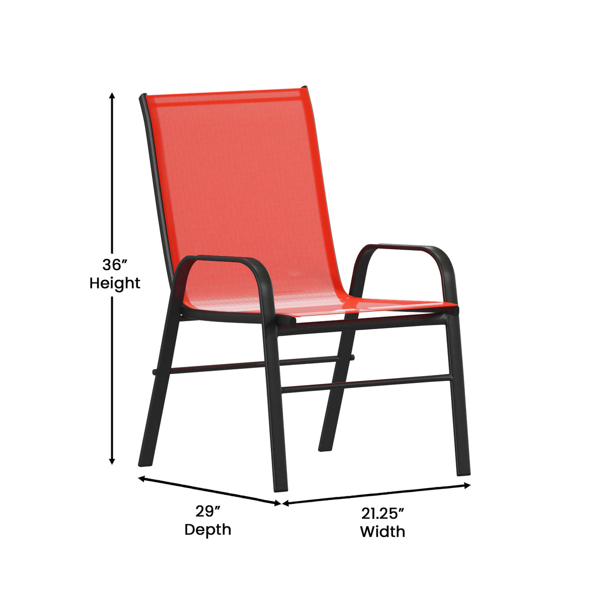 Red |#| 7 Piece Patio Dining Set - 55" Glass Patio Table, 6 Red Flex Stack Chairs