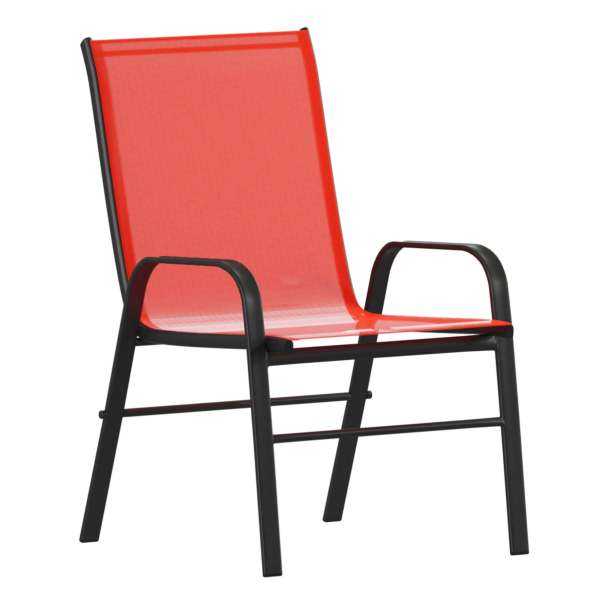 Red |#| 7 Piece Patio Dining Set - 55" Glass Patio Table, 6 Red Flex Stack Chairs