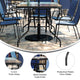 Navy |#| 7 Piece Patio Dining Set - 55" Glass Patio Table, 6 Navy Flex Stack Chairs