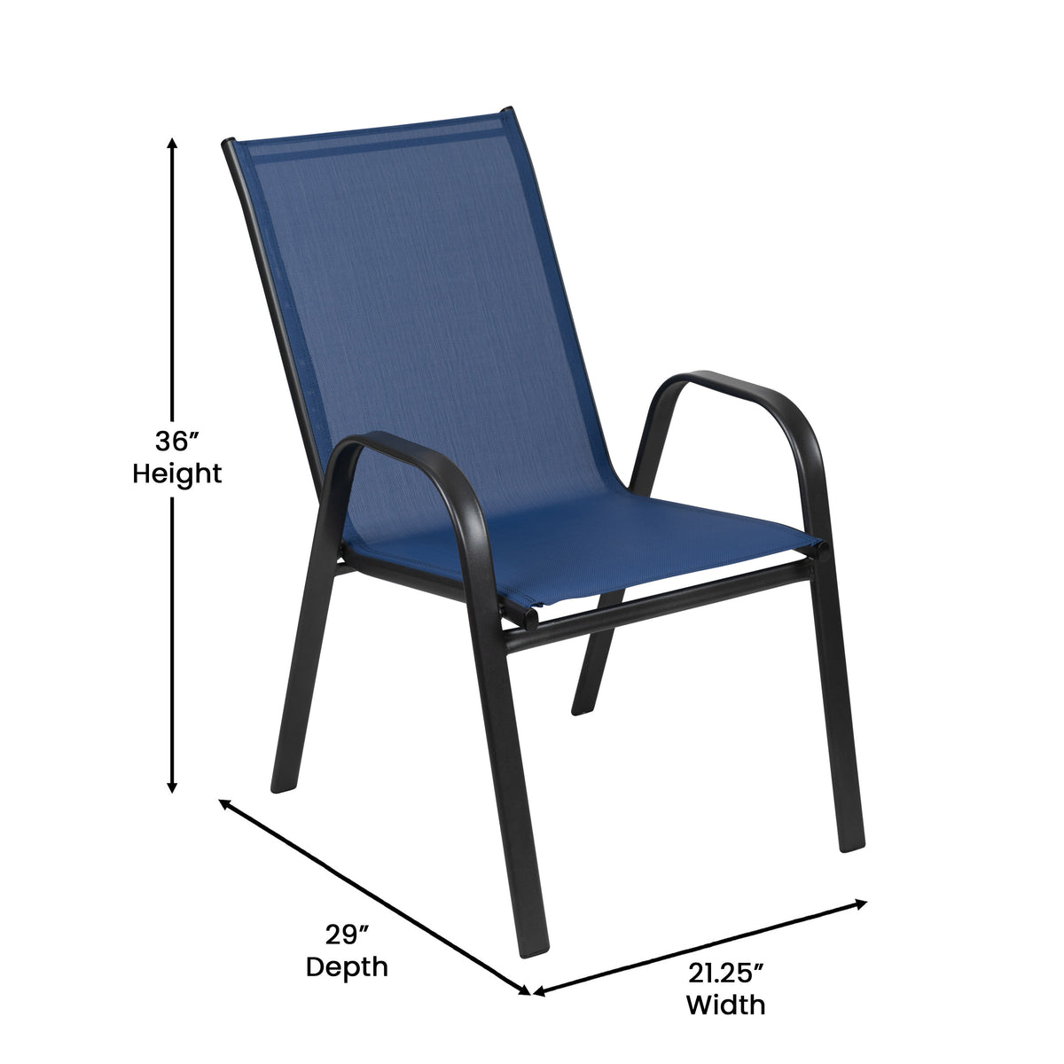 Navy |#| 7 Piece Patio Dining Set - 55" Glass Patio Table, 6 Navy Flex Stack Chairs