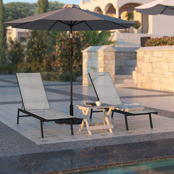 Gray |#| All-Weather Textilene Adjustable Chaise Lounge Chair - Black/Gray