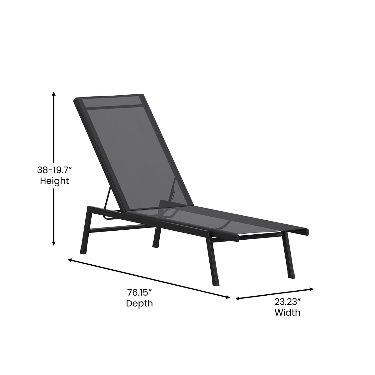 Black |#| All-Weather Textilene Adjustable Chaise Lounge Chair - Black/Black