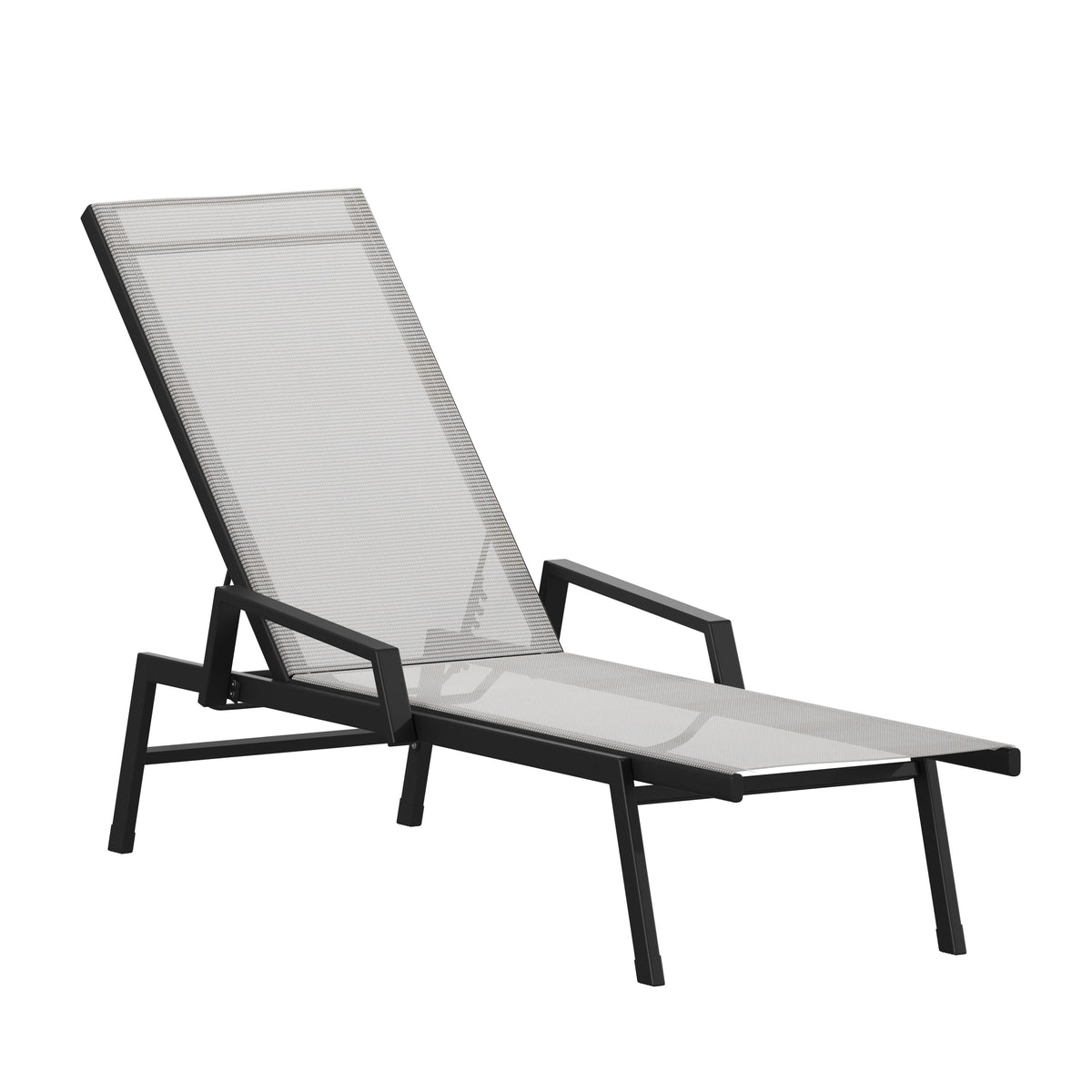 Gray |#| All-Weather Textilene Adjustable Chaise Lounge Chair with Arms - Black/Gray