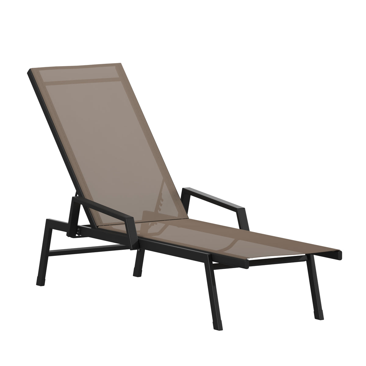 Brown |#| All-Weather Textilene Adjustable Chaise Lounge Chair with Arms - Black/Brown