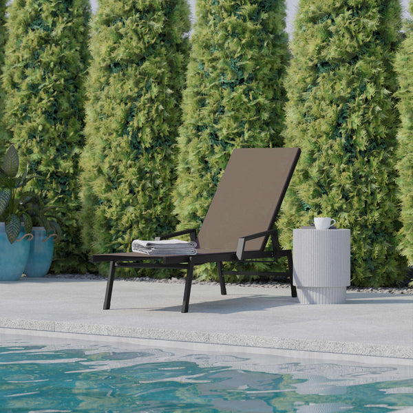 Brown |#| All-Weather Textilene Adjustable Chaise Lounge Chair with Arms - Black/Brown