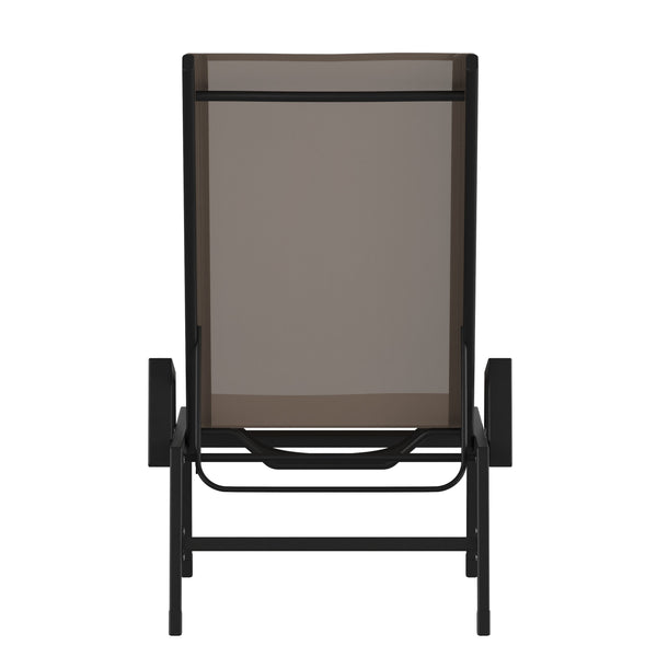 Brown |#| All-Weather Textilene Adjustable Chaise Lounge Chair with Arms - Black/Brown