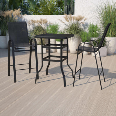 Brazos Outdoor Dining Set - 2-Person Bistro Set - Outdoor Glass Bar Table with All-Weather Patio Stools - View 2