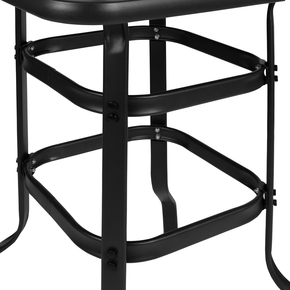Navy |#| 3 Piece Outdoor Bar Height Set-Glass Patio Bar Table-Navy All-Weather Barstools