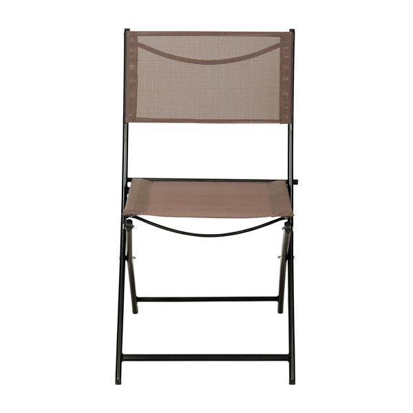 Brown |#| 2 Pack Commercial Outdoor Flex Comfort Folding Chair with Metal Frame in Brown