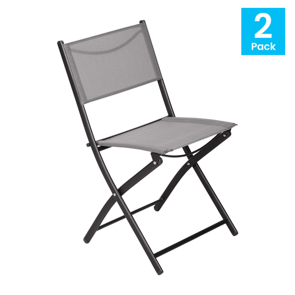 Gray |#| 2 Pack Commercial Outdoor Flex Comfort Folding Chair with Metal Frame in Gray