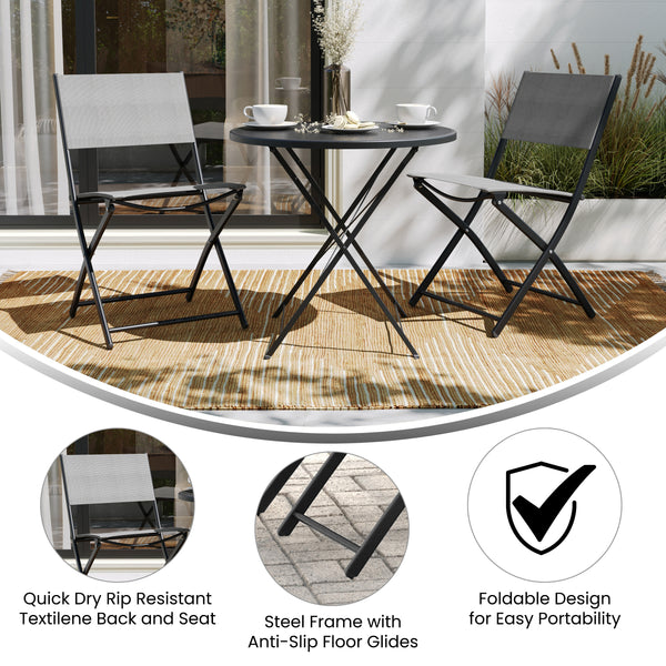Gray |#| 2 Pack Commercial Outdoor Flex Comfort Folding Chair with Metal Frame in Gray
