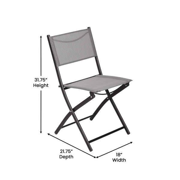 Gray |#| 2 Pack Commercial Outdoor Flex Comfort Folding Chair with Metal Frame in Gray