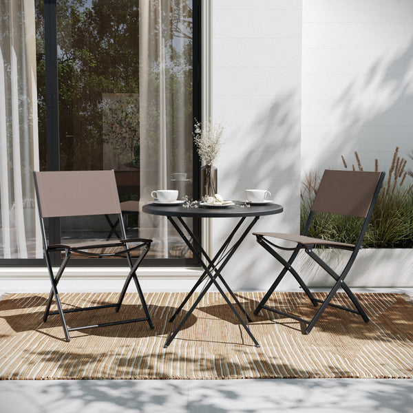 Brown |#| 2 Pack Commercial Outdoor Flex Comfort Folding Chair with Metal Frame in Brown