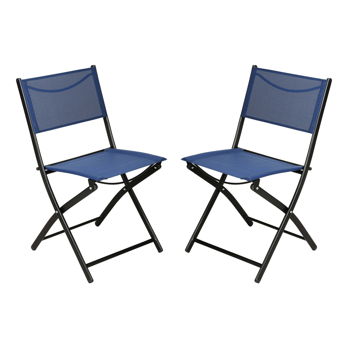 Navy |#| 2 Pack Commercial Outdoor Flex Comfort Folding Chair with Metal Frame in Navy