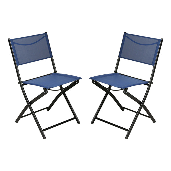 Navy |#| 2 Pack Commercial Outdoor Flex Comfort Folding Chair with Metal Frame in Navy
