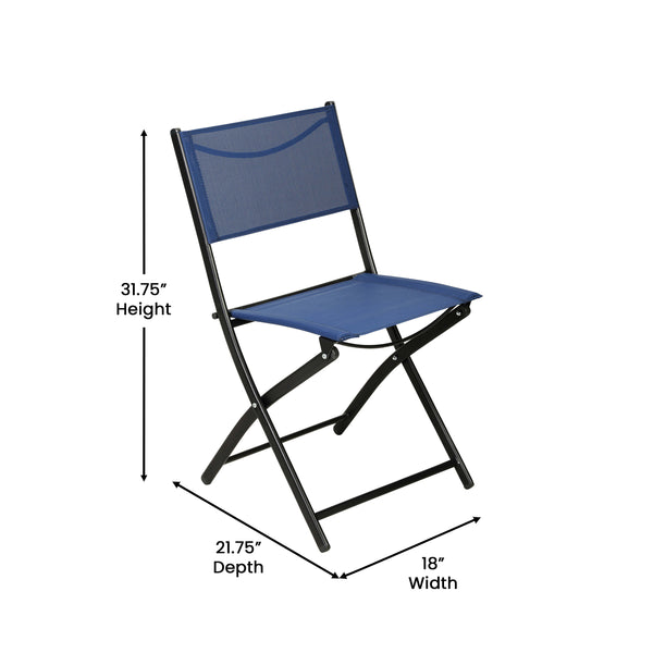Navy |#| 2 Pack Commercial Outdoor Flex Comfort Folding Chair with Metal Frame in Navy