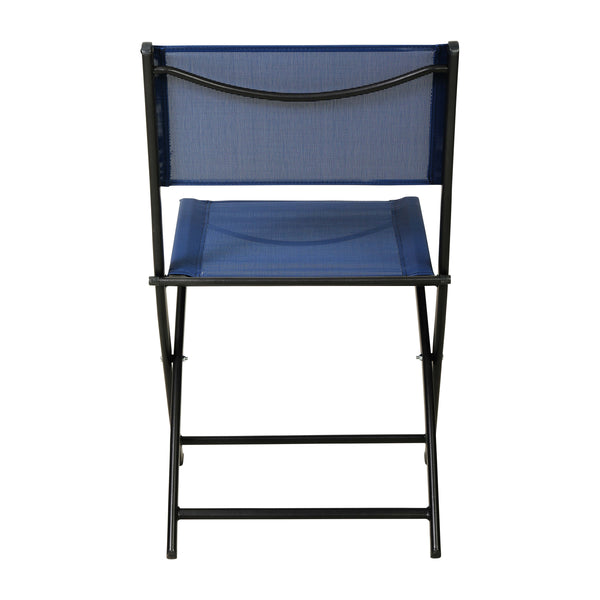 Navy |#| 2 Pack Commercial Outdoor Flex Comfort Folding Chair with Metal Frame in Navy
