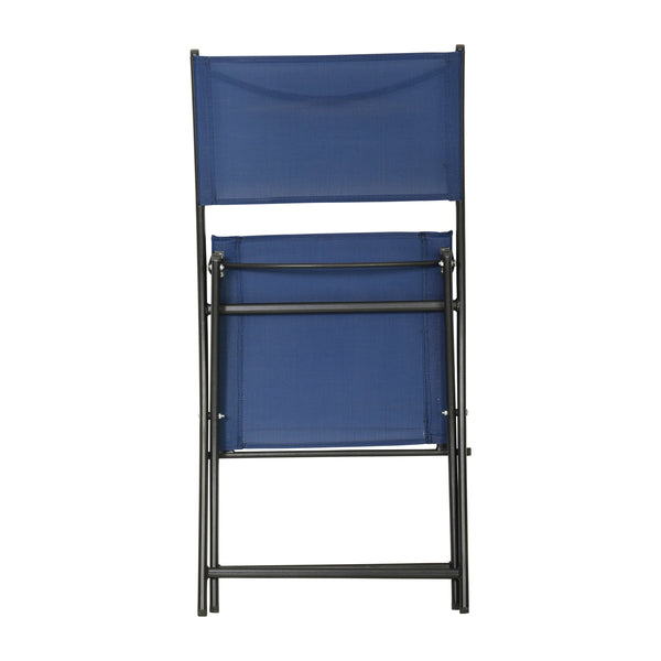 Navy |#| 2 Pack Commercial Outdoor Flex Comfort Folding Chair with Metal Frame in Navy