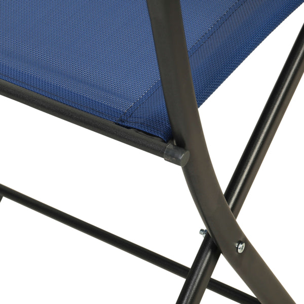 Navy |#| 2 Pack Commercial Outdoor Flex Comfort Folding Chair with Metal Frame in Navy
