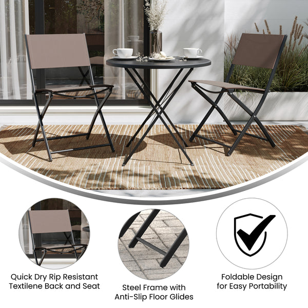 Brown |#| 2 Pack Commercial Outdoor Flex Comfort Folding Chair with Metal Frame in Brown