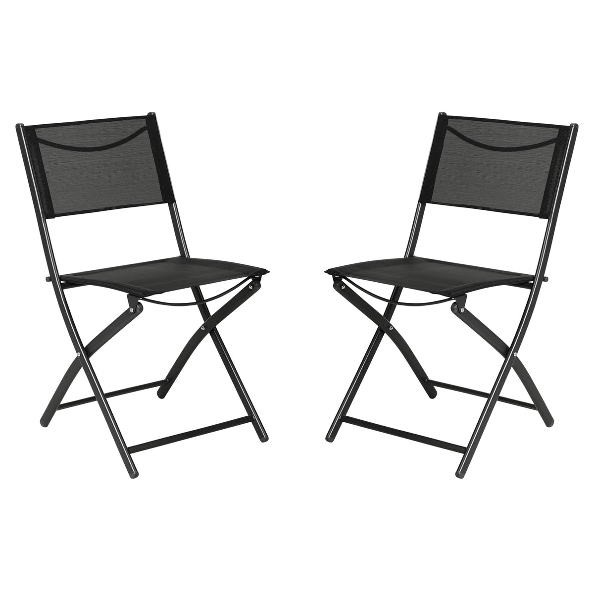 Black |#| 2 Pack Commercial Outdoor Flex Comfort Folding Chair with Metal Frame in Black