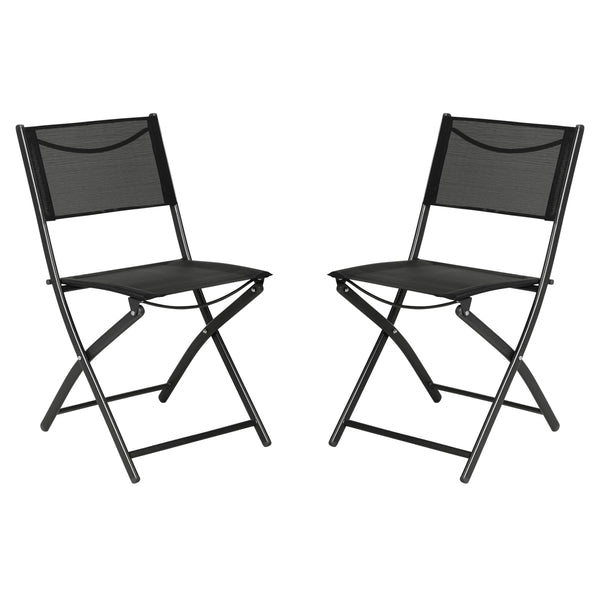 Black |#| 2 Pack Commercial Outdoor Flex Comfort Folding Chair with Metal Frame in Black