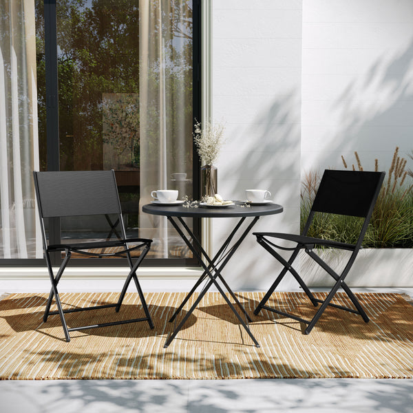 Black |#| 2 Pack Commercial Outdoor Flex Comfort Folding Chair with Metal Frame in Black