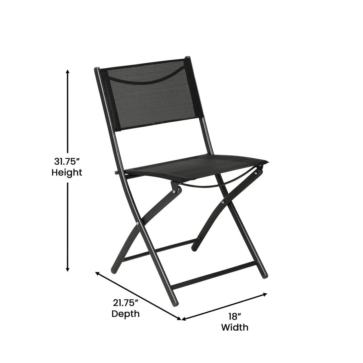 Black |#| 2 Pack Commercial Outdoor Flex Comfort Folding Chair with Metal Frame in Black