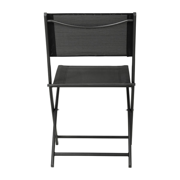Black |#| 2 Pack Commercial Outdoor Flex Comfort Folding Chair with Metal Frame in Black