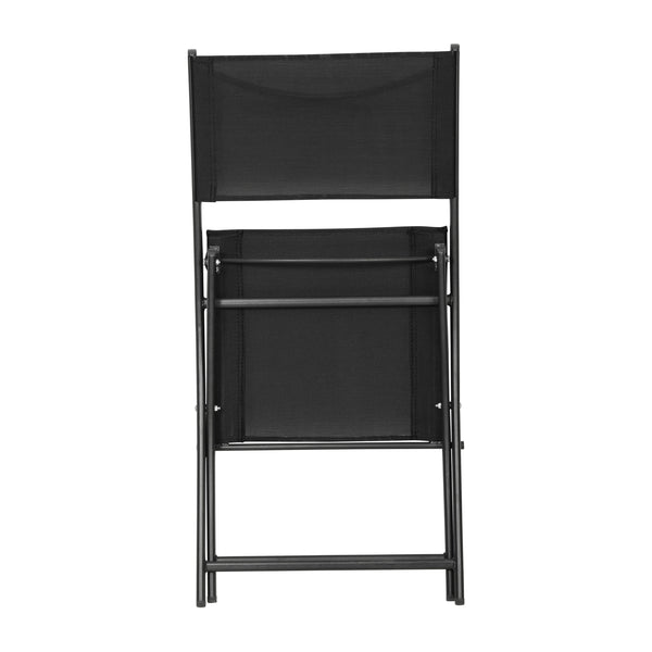 Black |#| 2 Pack Commercial Outdoor Flex Comfort Folding Chair with Metal Frame in Black