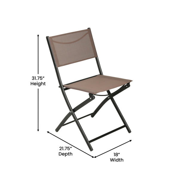 Brown |#| 2 Pack Commercial Outdoor Flex Comfort Folding Chair with Metal Frame in Brown
