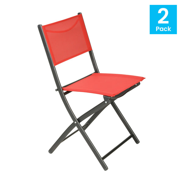 Red |#| 2 Pack Commercial Outdoor Flex Comfort Folding Chair with Metal Frame in Red