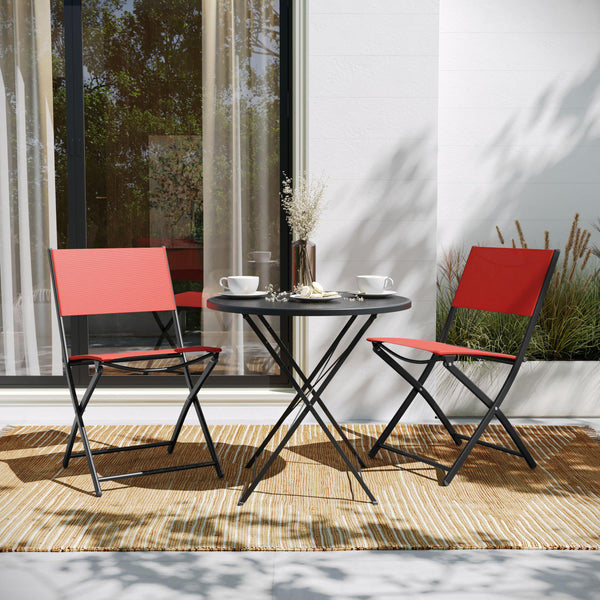 Red |#| 2 Pack Commercial Outdoor Flex Comfort Folding Chair with Metal Frame in Red