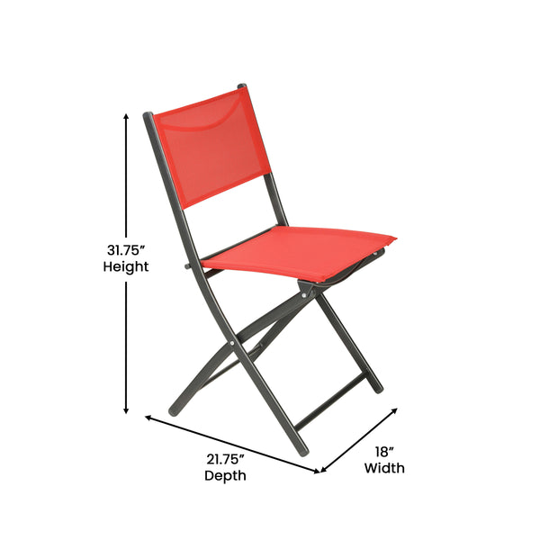 Red |#| 2 Pack Commercial Outdoor Flex Comfort Folding Chair with Metal Frame in Red