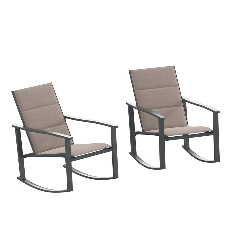 Brown |#| Set of 2 All Weather Flex Comfort Rocking Chairs with Metal Frames-Brown/Black
