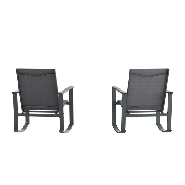 Black |#| Set of 2 All Weather Flex Comfort Rocking Chairs with Metal Frames-Black/Black