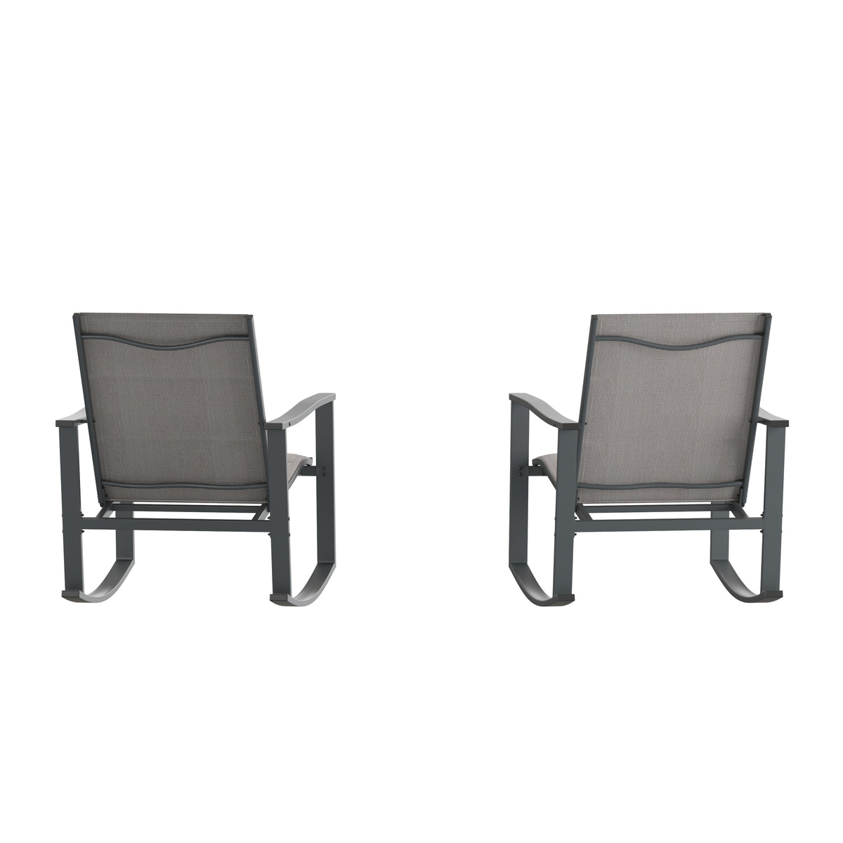 Gray |#| Set of 2 All Weather Flex Comfort Rocking Chairs with Metal Frames-Gray/Black