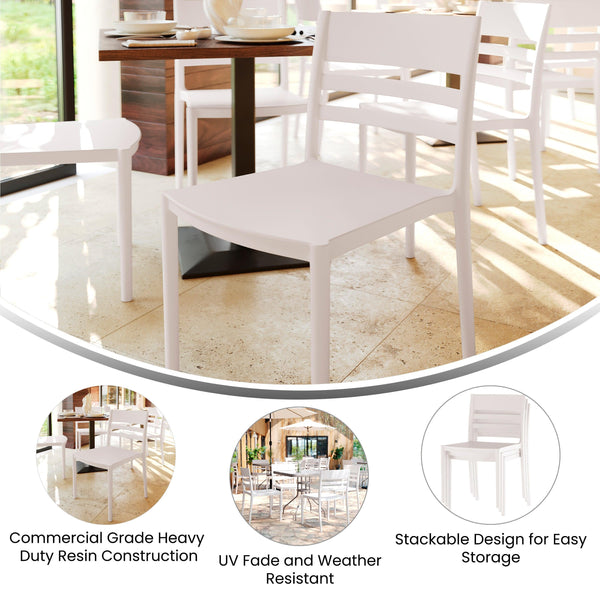 White |#| Commercial All-Weather White Resin Patio Stack Chair with Slatted Backrest