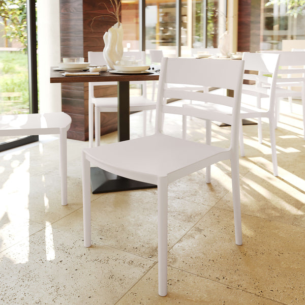 White |#| Commercial All-Weather White Resin Patio Stack Chair with Slatted Backrest