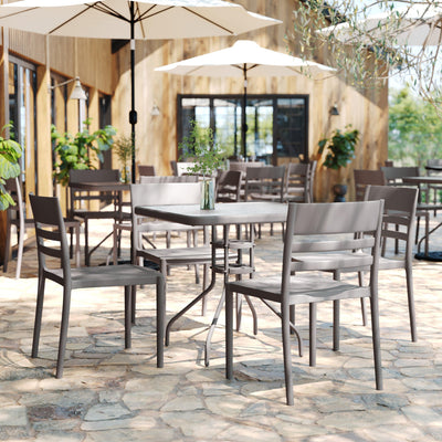 Commercial All-Weather Resin Patio Stack Chair with Slatted Backrest - View 2