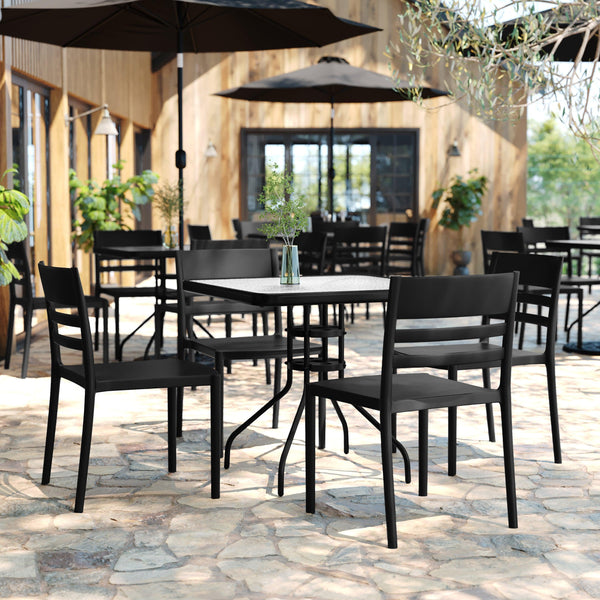 Black |#| Commercial All-Weather Resin Patio Stack Chair with Slatted Backrest