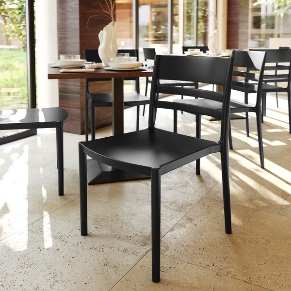 Black |#| Commercial All-Weather Resin Patio Stack Chair with Slatted Backrest