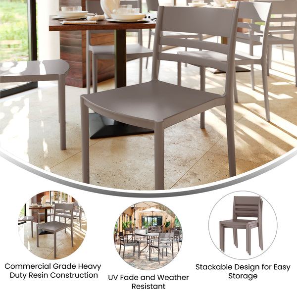 Gray |#| Commercial All-Weather Gray Resin Patio Stack Chair with Slatted Backrest