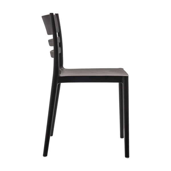 Black |#| Commercial All-Weather Resin Patio Stack Chair with Slatted Backrest