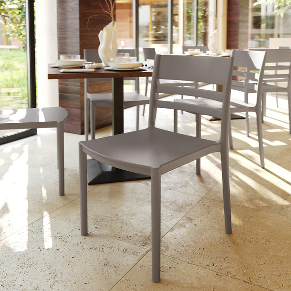 Gray |#| Commercial All-Weather Gray Resin Patio Stack Chair with Slatted Backrest