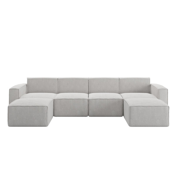 Cream |#| Contemporary 6 Piece Modular Sectional Sofa with 2 Ottomans in Cream Fabric
