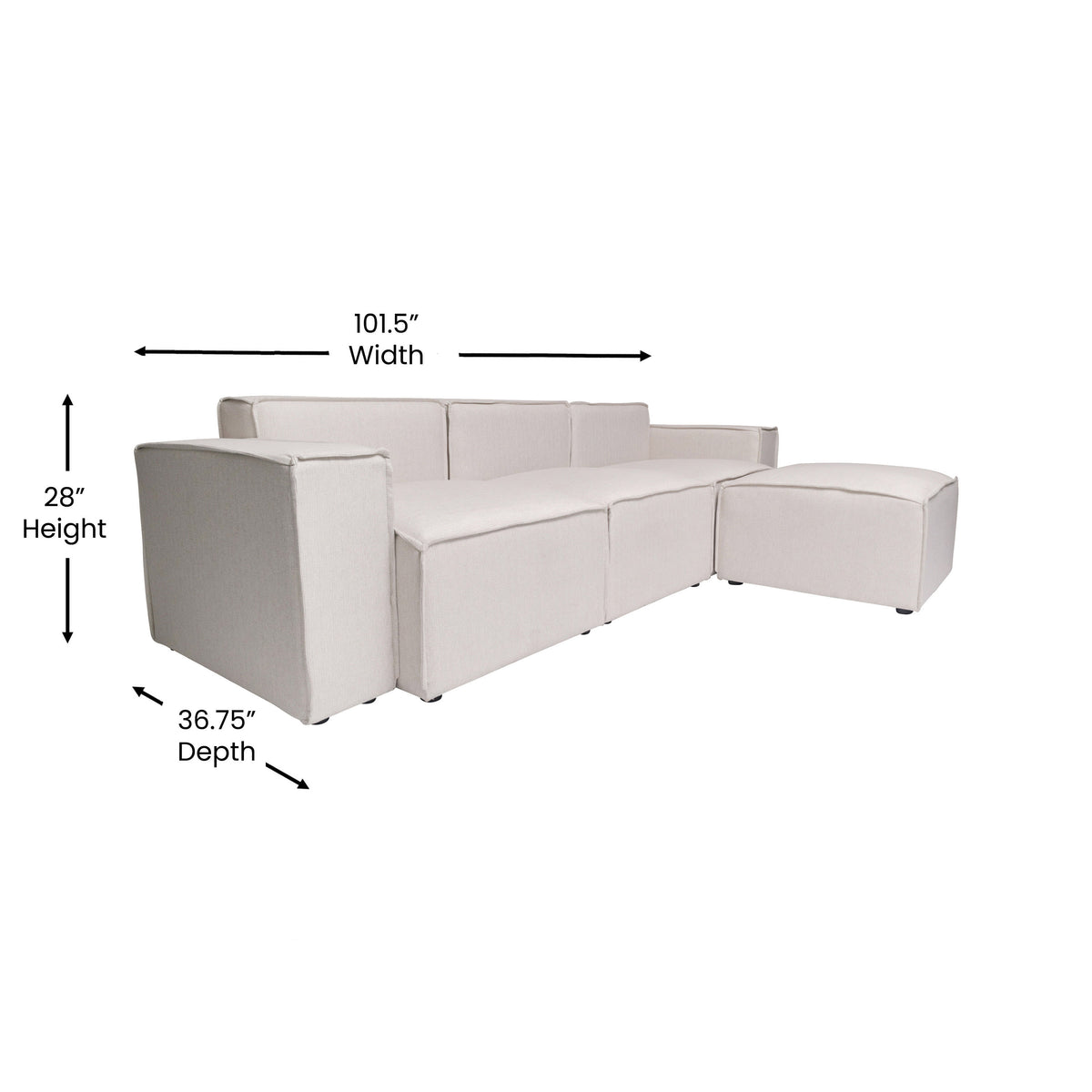 Cream |#| Contemporary 4 Piece Modular Sectional Sofa with Ottoman in Cream Fabric