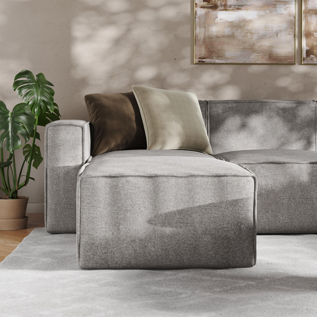 Gray |#| Contemporary 6 Piece Modular Sectional Sofa with 2 Ottomans in Gray Fabric