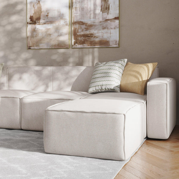 Cream |#| Contemporary 5 Piece Modular Sectional Sofa with Ottoman in Cream Fabric