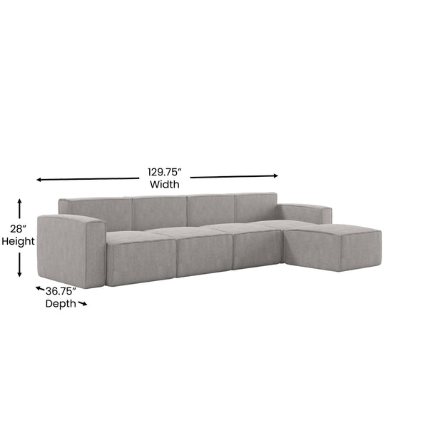 Gray |#| Contemporary 5 Piece Modular Sectional Sofa with Ottoman in Gray Fabric